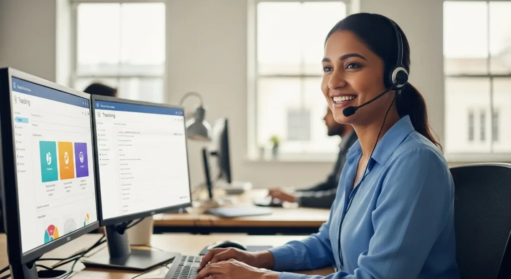 Mahabali Courier customer care representative assisting customers with shipment tracking queries and delivery support