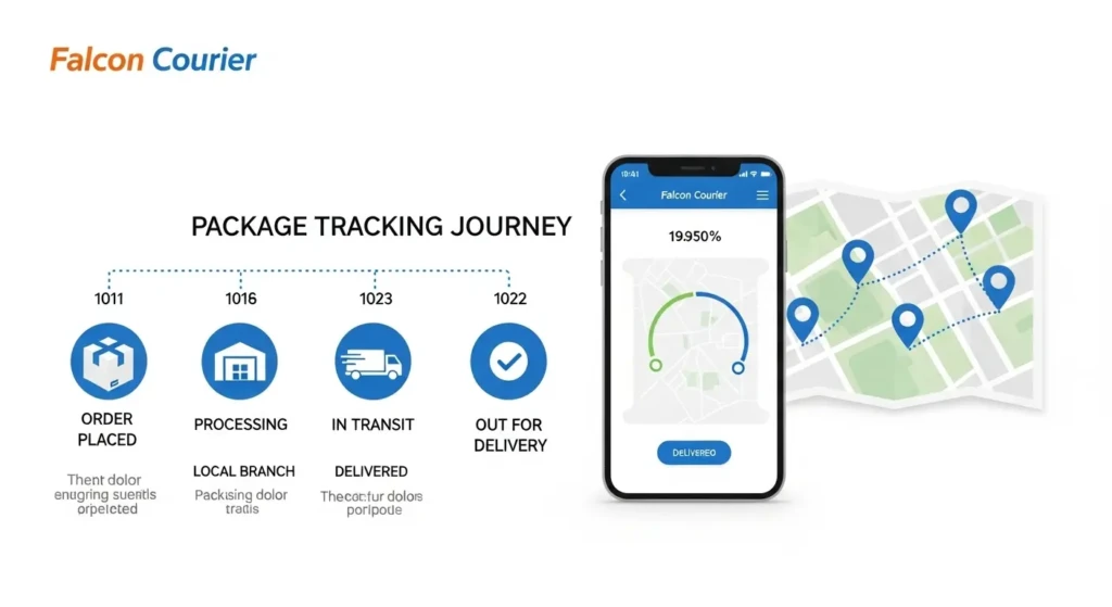 Infographic showing different methods to track Falcon Courier packages online and mobile