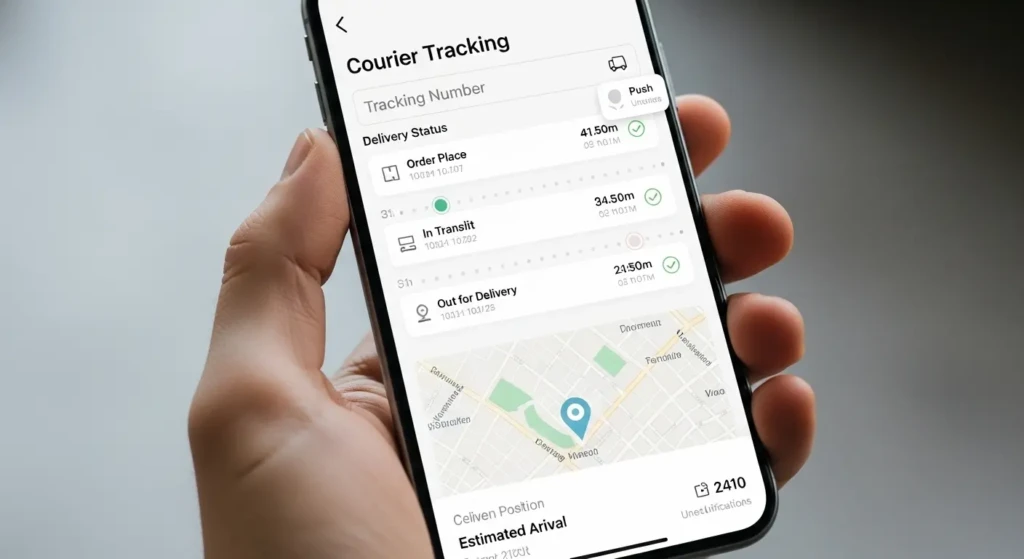 Pushpak Courier Mobile Tracking App Interface and Features