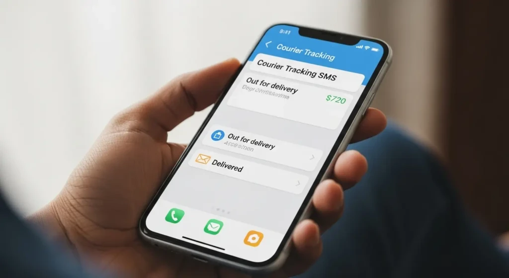 Real-time SMS and email delivery notifications for Merchant Courier package tracking on mobile device